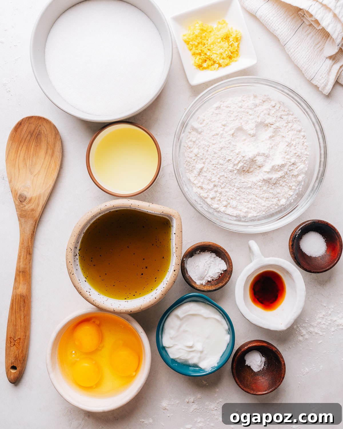Moist Lemon Olive Oil Cake Recipe with Citrus Glaze 3 ingredients for olive oil cake recipe.