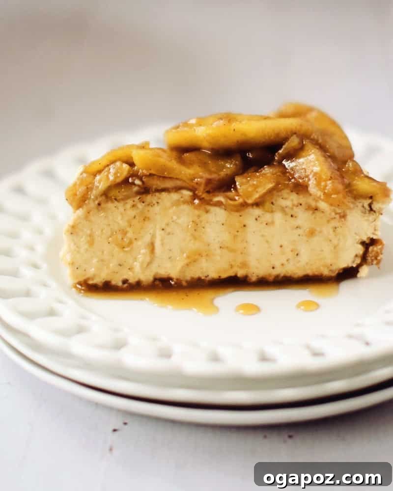 21 Unexpected Apple Recipes Beyond Pie 5 Caramel Apple Cheesecake on a plate.