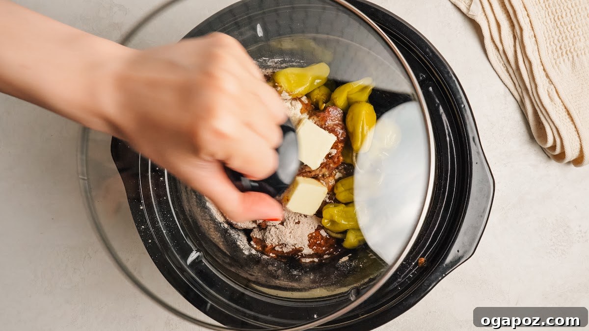 Slow-Cooker Mississippi Pot Roast Recipe for Tender, Flavorful Meat 7 Pepperoncini brine poured over the roast in the slow cooker.