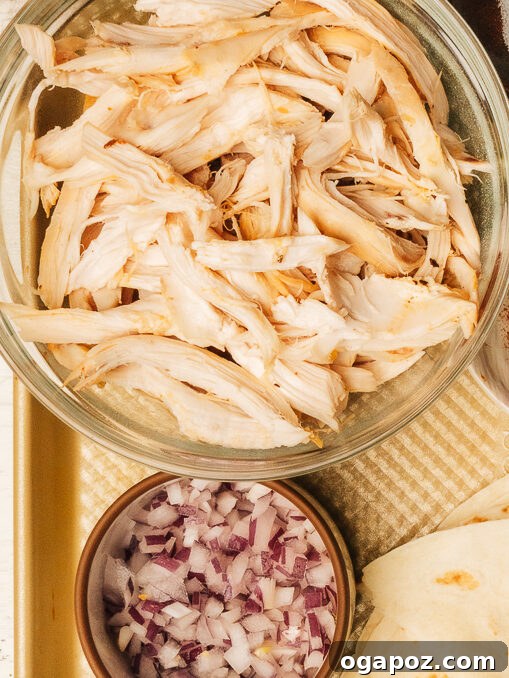 Smoky BBQ Chicken Flatbread Recipe 5 Chicken and other ingredients laid out on the counter.