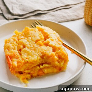 Jiffy Corn Casserole served on a plate