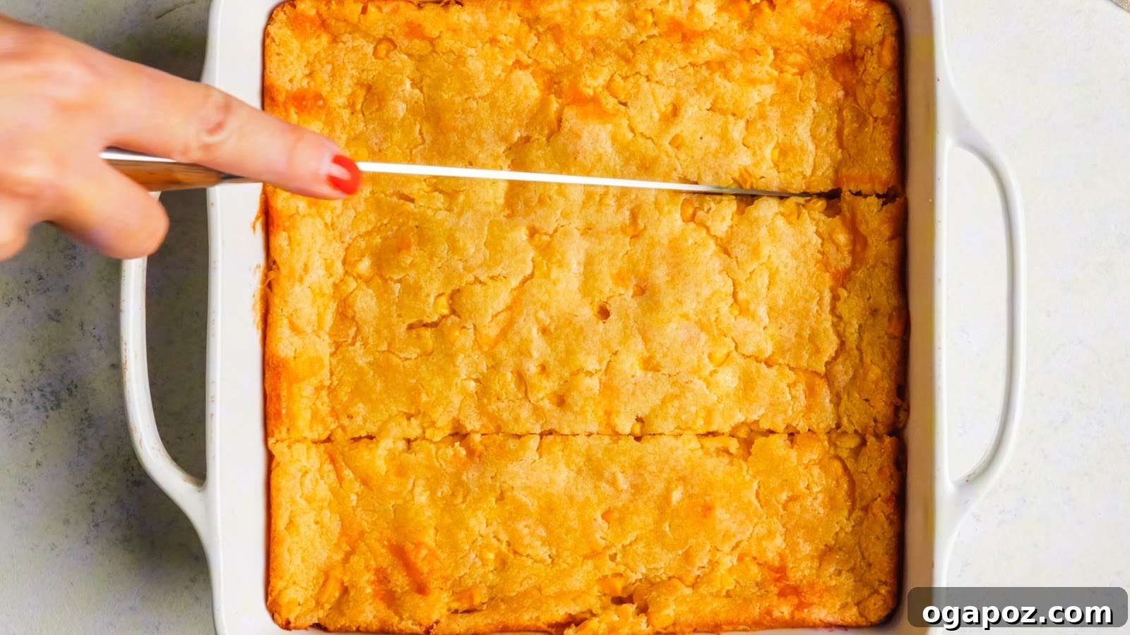 Corn casserole cut into squares