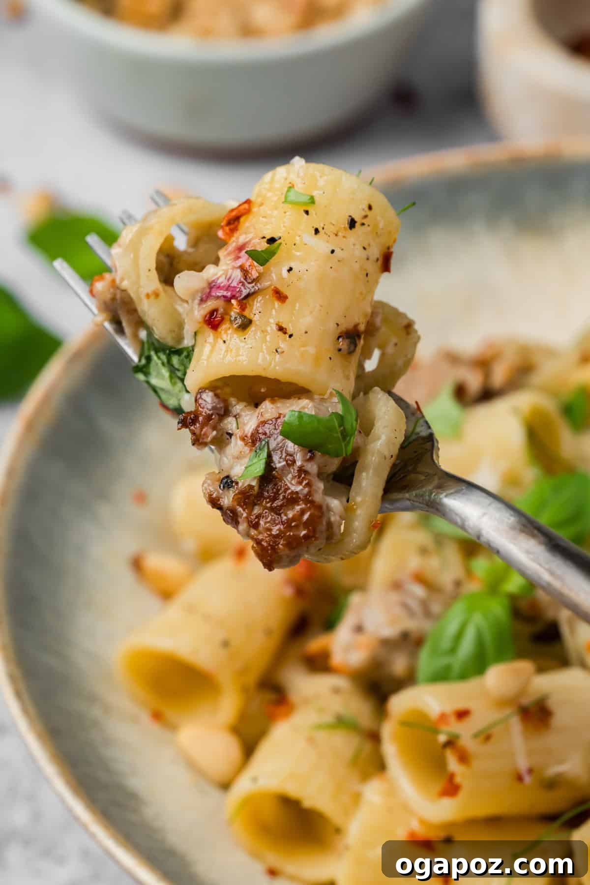 Creamy Italian Sausage and Fennel Pasta with Parmesan 11 Sausage and Fennel Pasta on a fork
