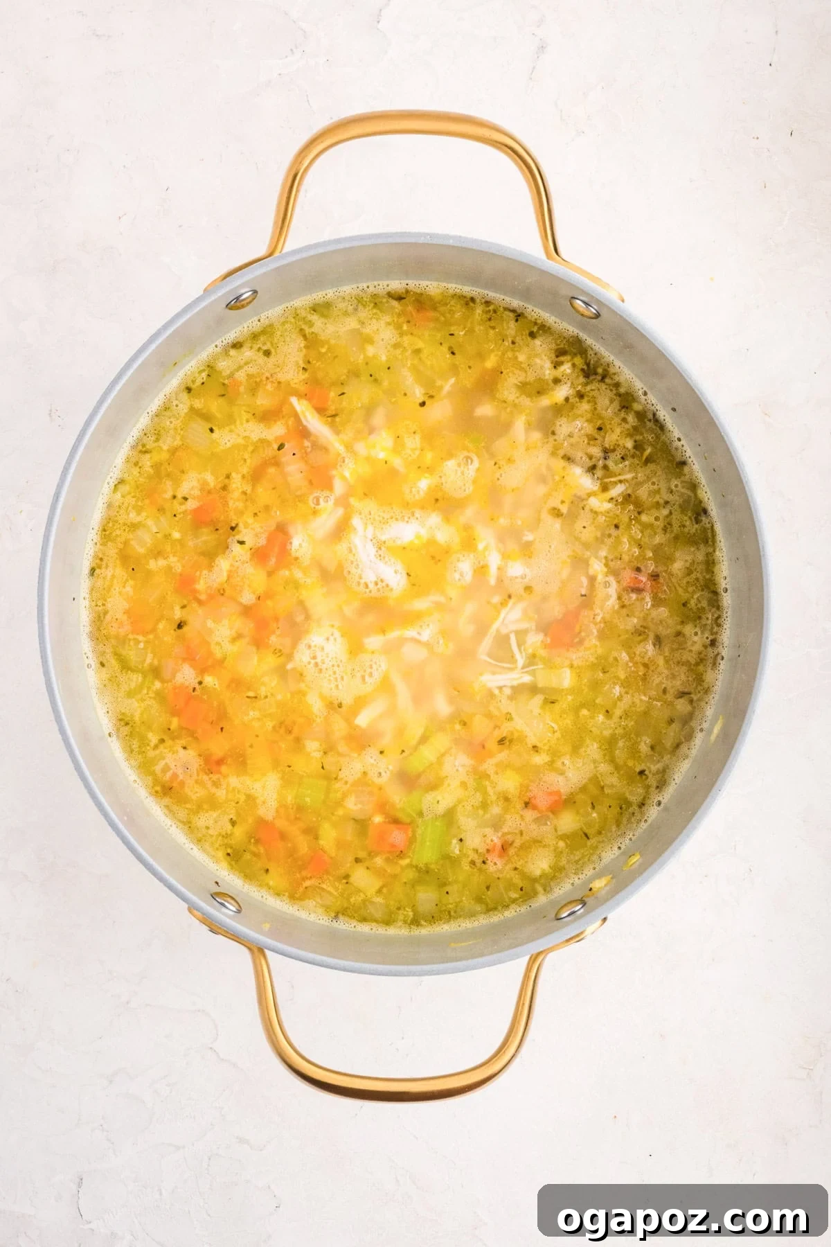 Chicken Pastina Soup in a dutch oven 